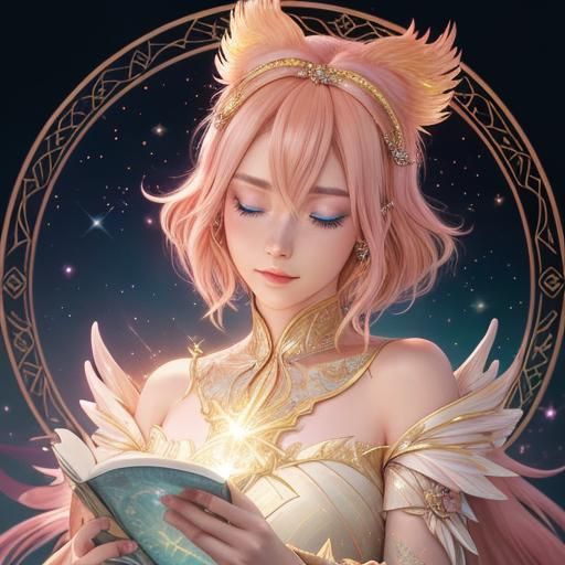 Anime Tarot Reader with Phoenix Sparkles in 3D