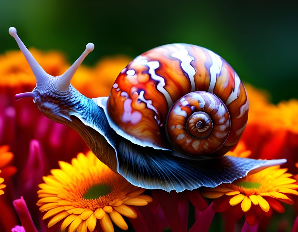 Cute Snail with Ornate Shell: Photorealistic Digital Art