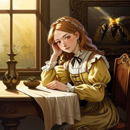Woman Surrounded by Bees in Baroque Style