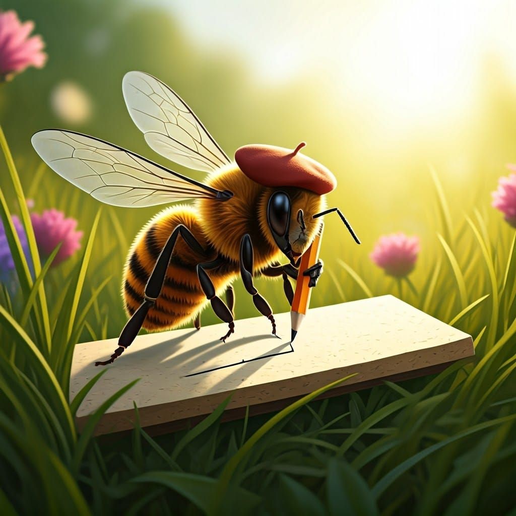 Bee Creates Perfectly Straight Line in Vibrant Meadow