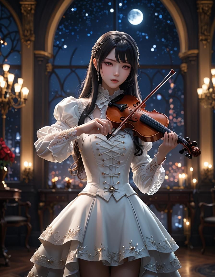 Vampire Violinist in Anime Style with Bokeh Background