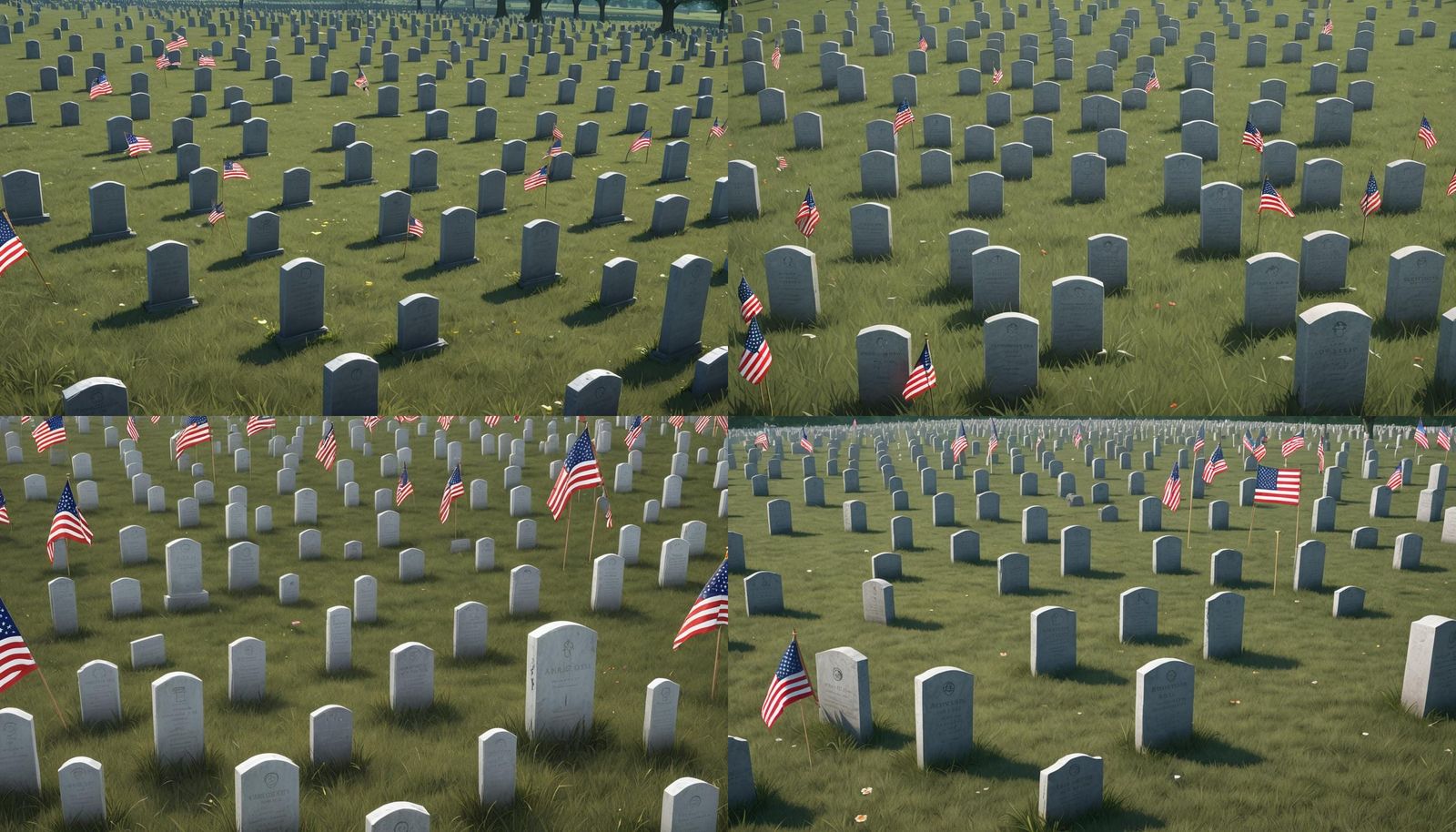 Headstones and American Flag in Anime Art Style