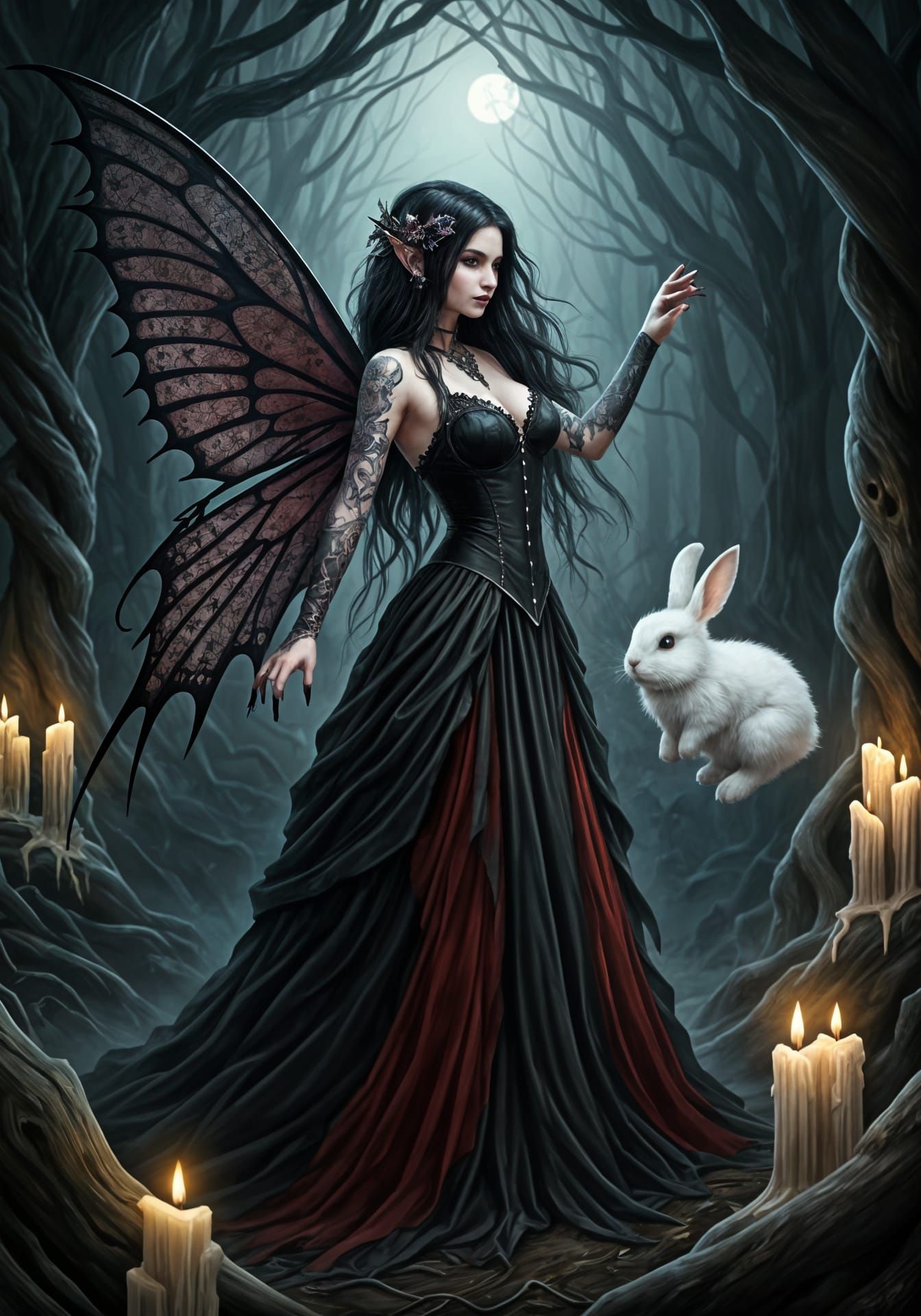 Gothic Fairy Casts Dark Magic on a Fluffy Bunny in a Hauntin...