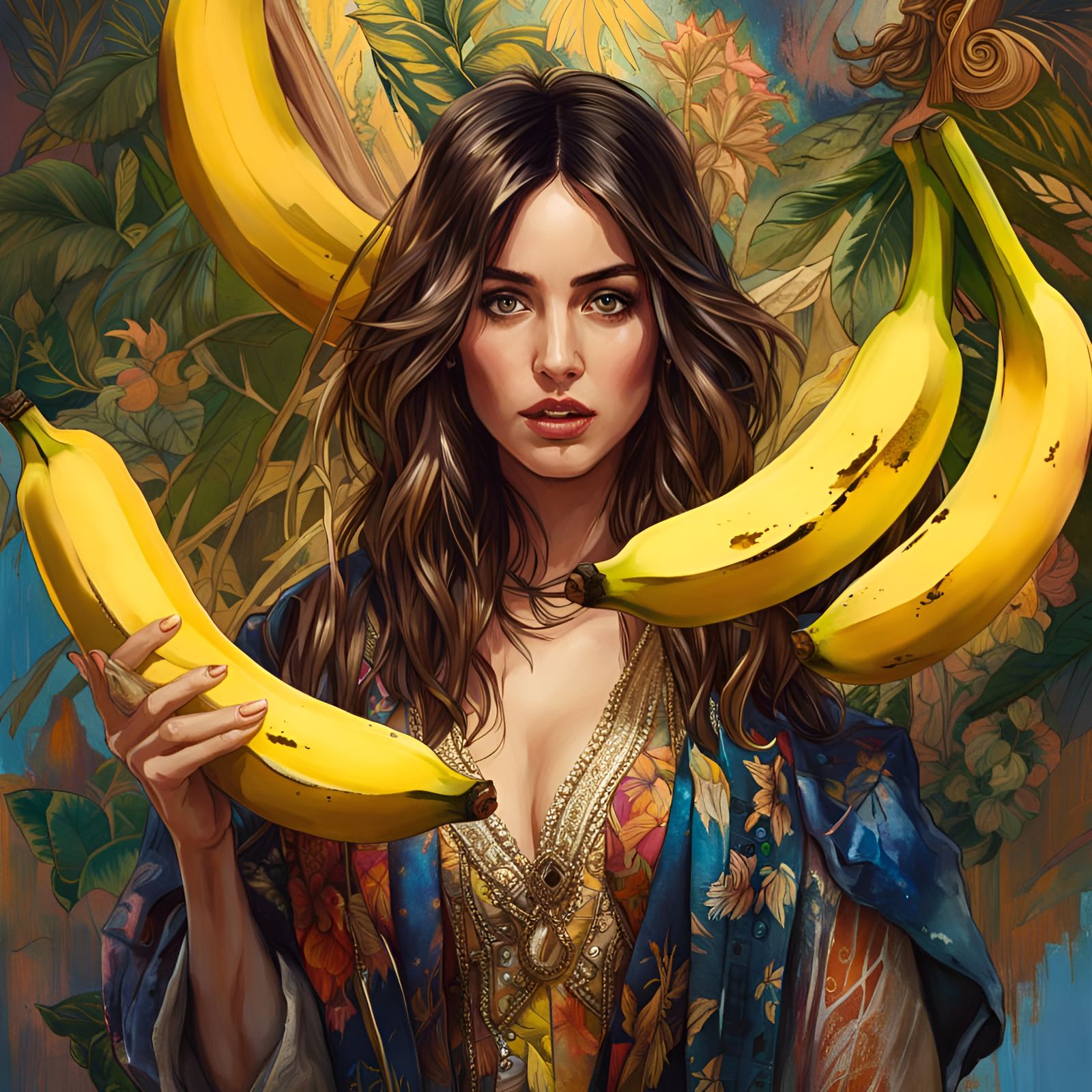 Gorgeous Woman with Banana, Digital Portrait