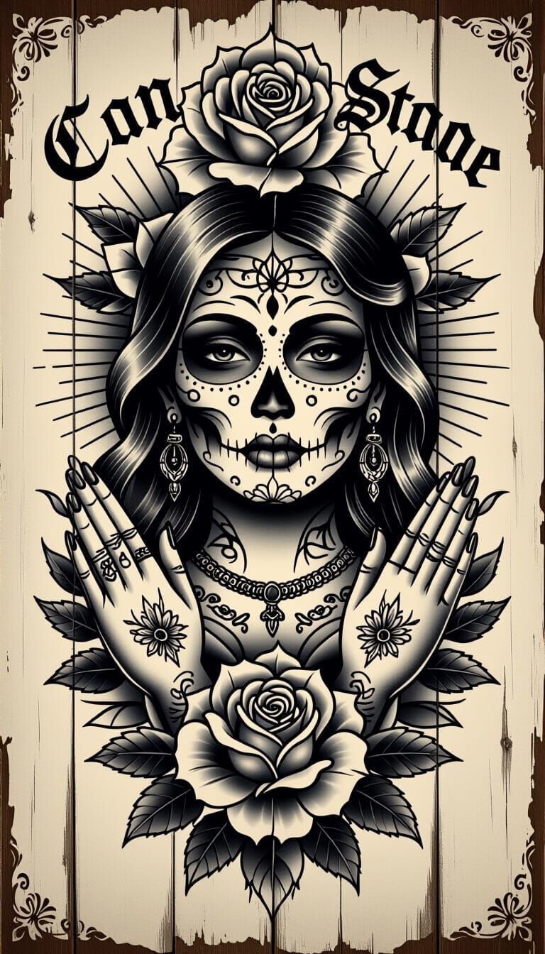 Chicano Tattoo Flash Art with Roses and Skulls