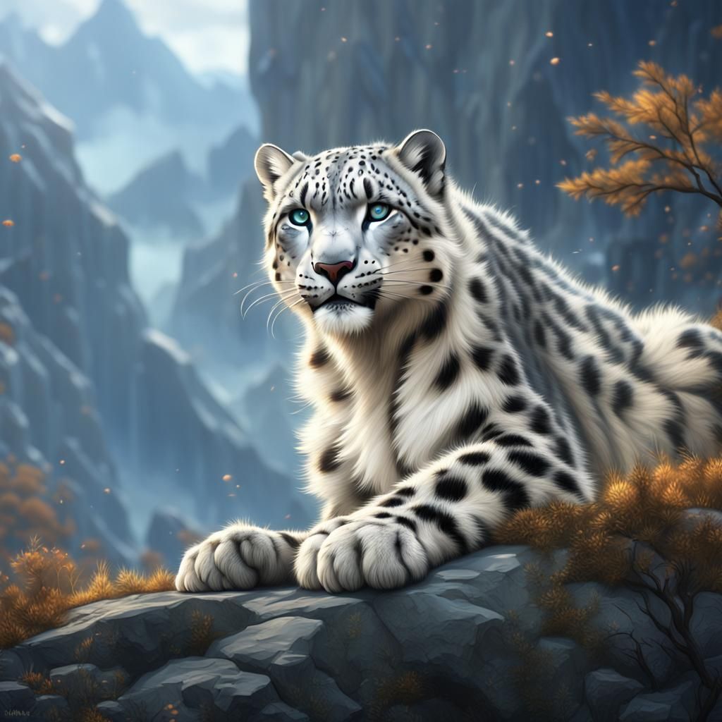 Detailed Snow Leopard Furry Fantasy Concept Art