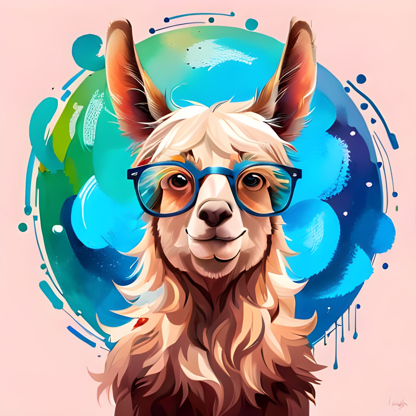 Happy Llama Portrait with Glasses Illustration