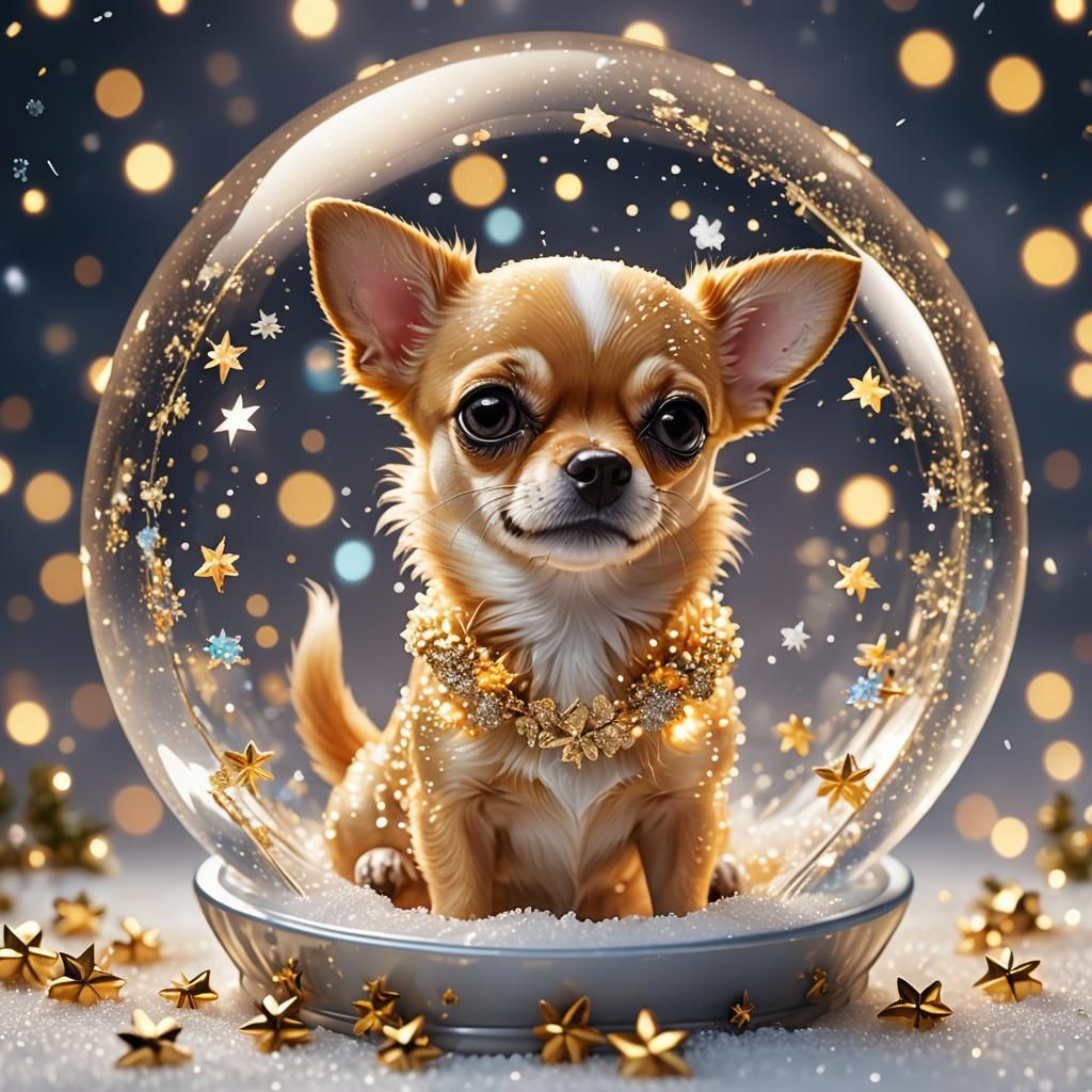 Chihuahua in Glowing Snow Globe, Digital Art