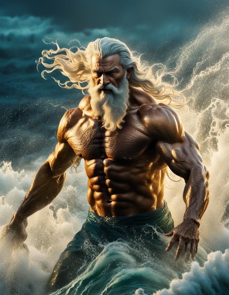 God of the Ocean Emerges in Warm Golden Light
