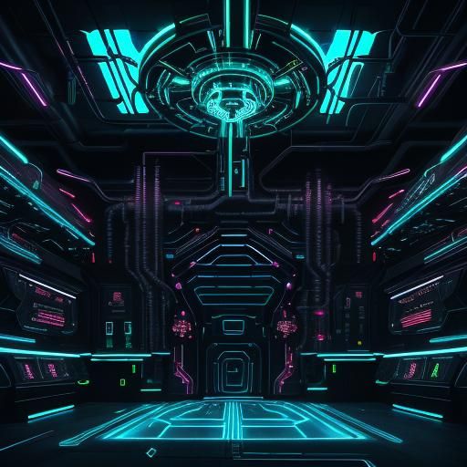 Futuristic AI Machine in Neon Lit Laboratory