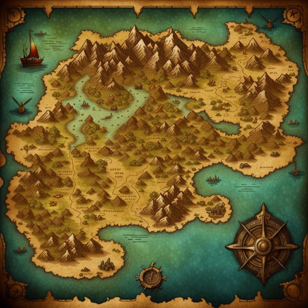 Fantasy World Map on Parchment