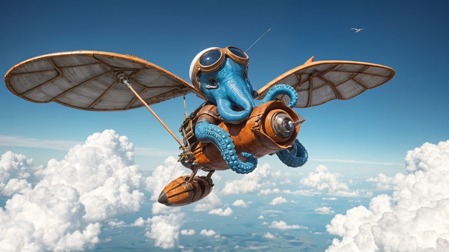 Octopus Piloting Da Vinci-Style Ornithopter