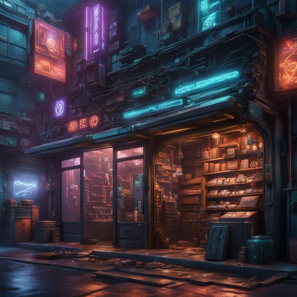 Detailed Cyberpunk Shop in Deep Color