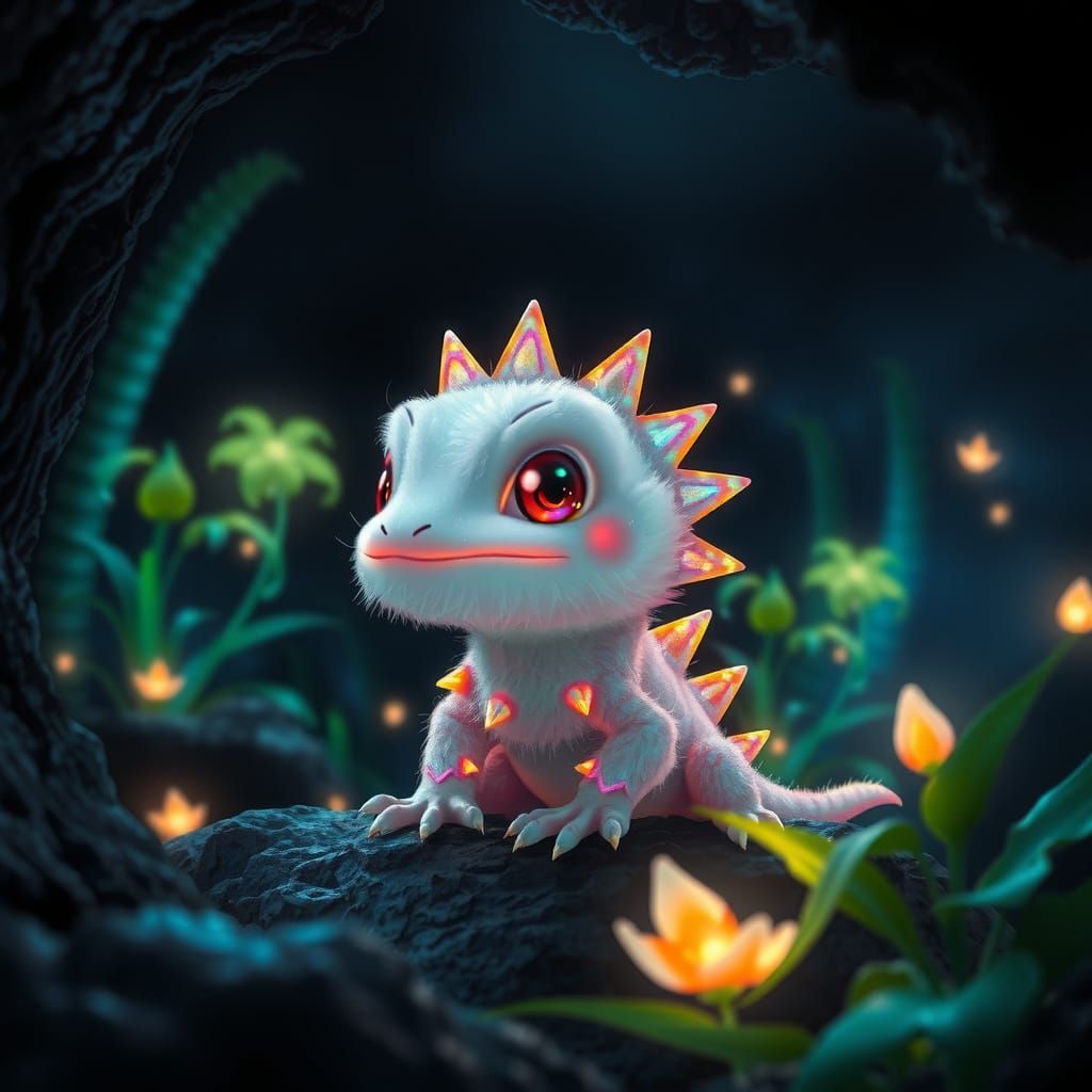 Shimmering Reptile in a Bioluminescent Jungle