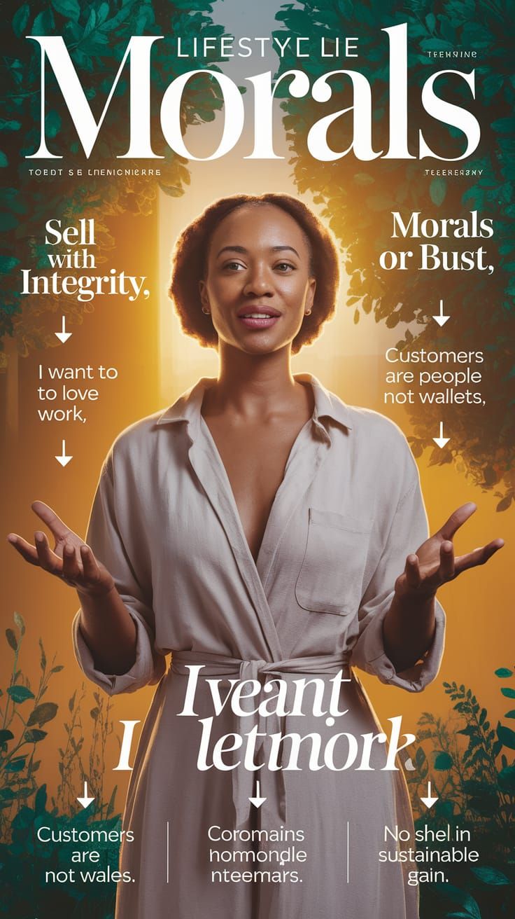 "Sell With Integrity" "Morals Or Bust" "I Want To Love Work" "Customers Are People Not Wallets", "No Shame In Sustainabl...