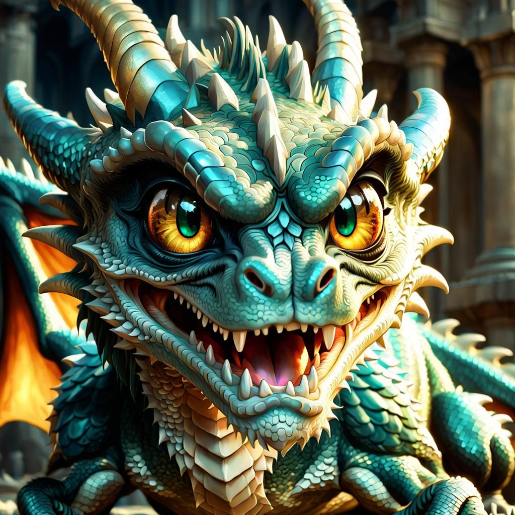 Anime Portrait of Adorable Mythical Dragon Roaring