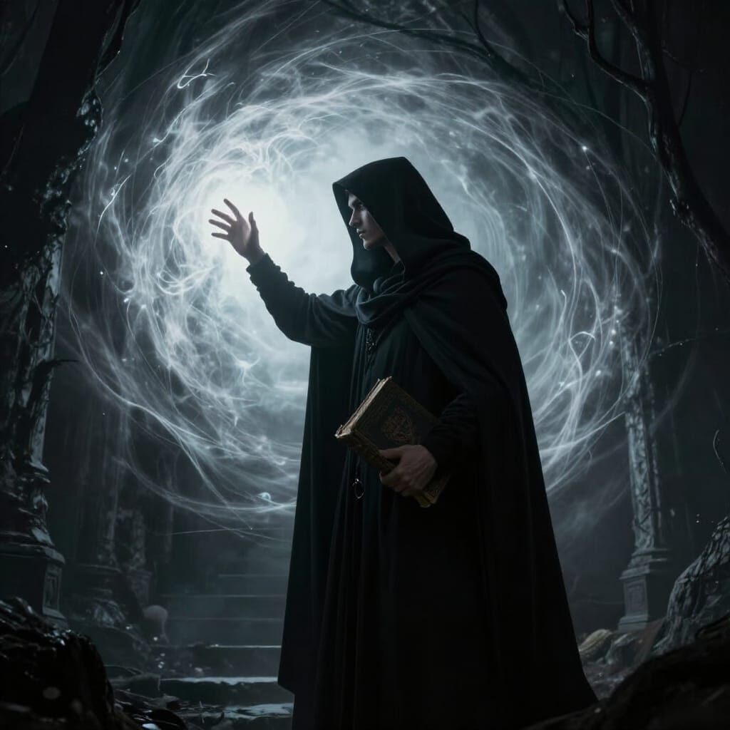 Man Reaching for Spectral Gateway in Gothic Style