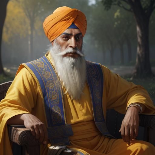 Guru Nanak Dev Portrait in Hyperdetailed Style