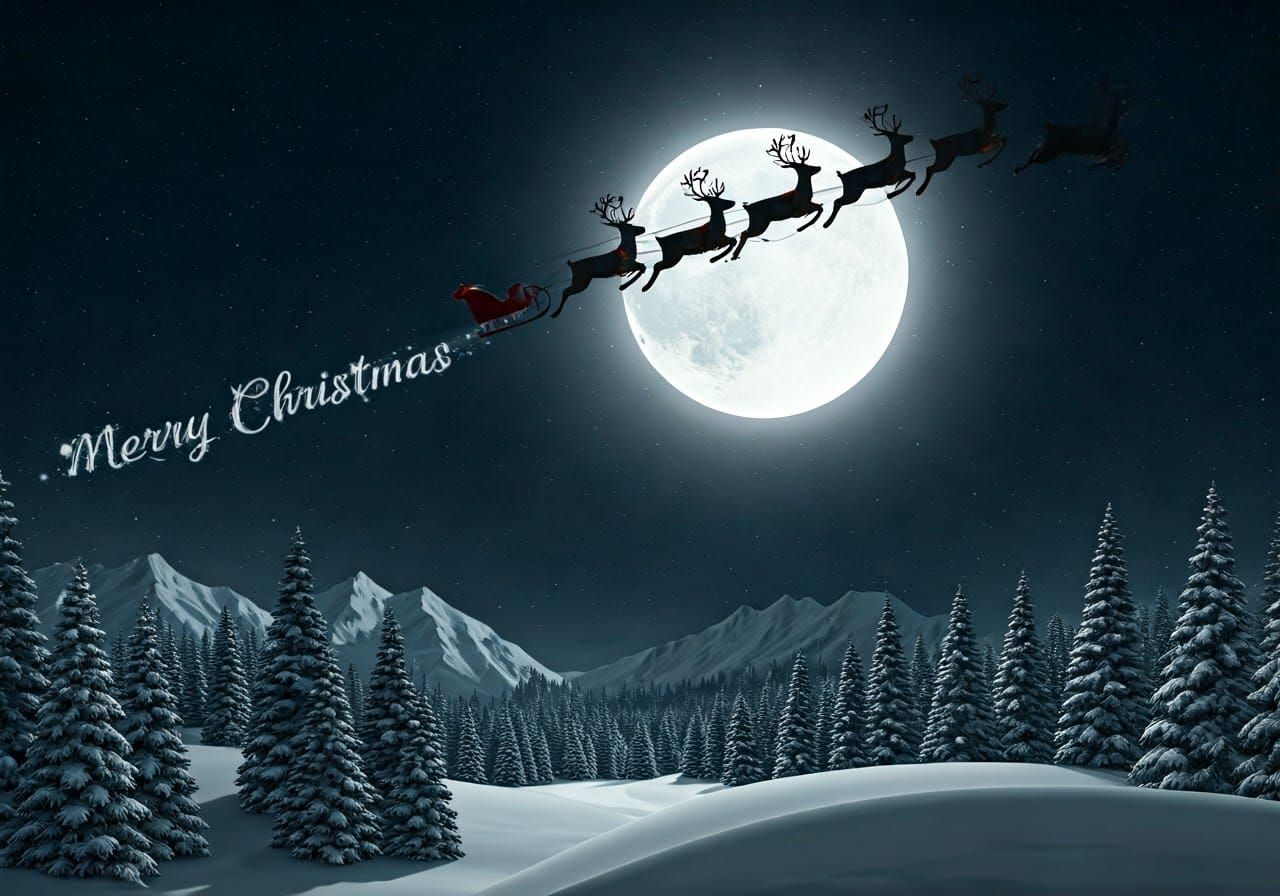 Magical Christmas Eve Night Sky with Silhouetted Santa's Sle...