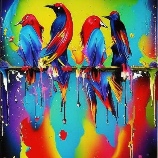 Birds in Flight: Colorful Graffiti Street Art