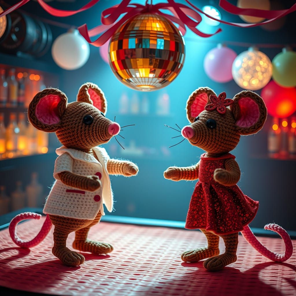 Cute Crocheted Mice at a Disco