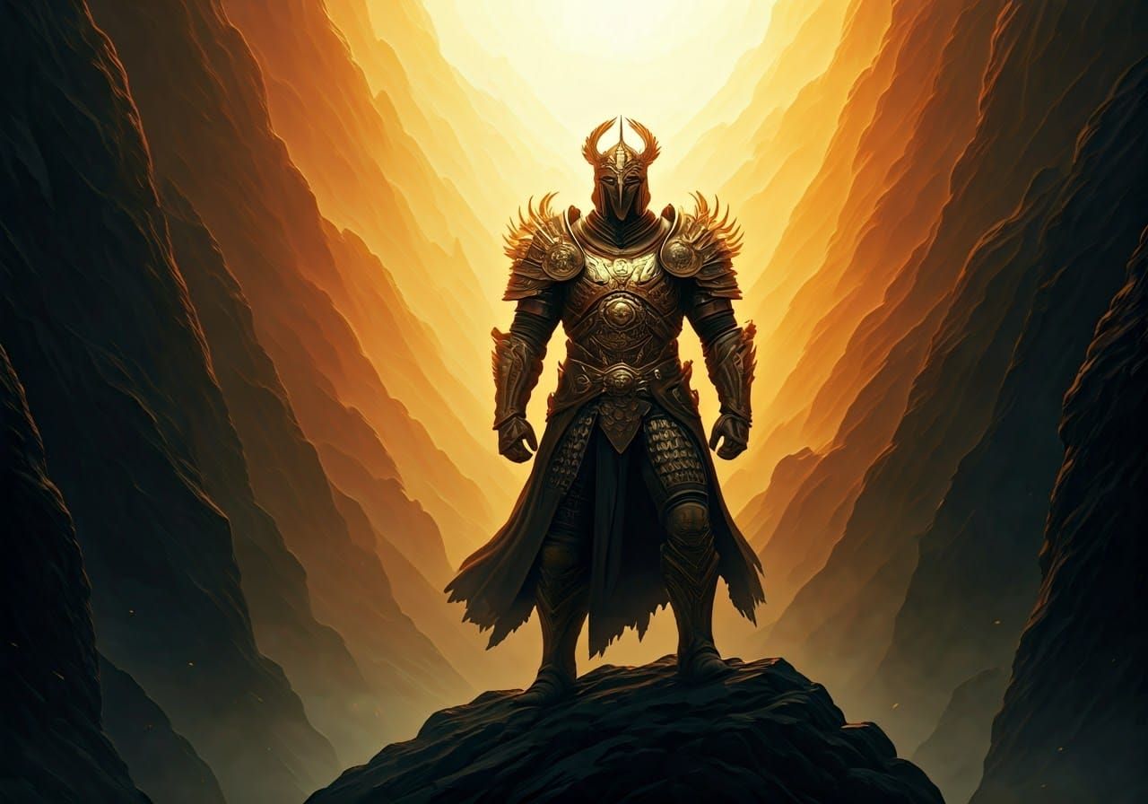 Heroic Warrior on Rocky Peak: Concept Art