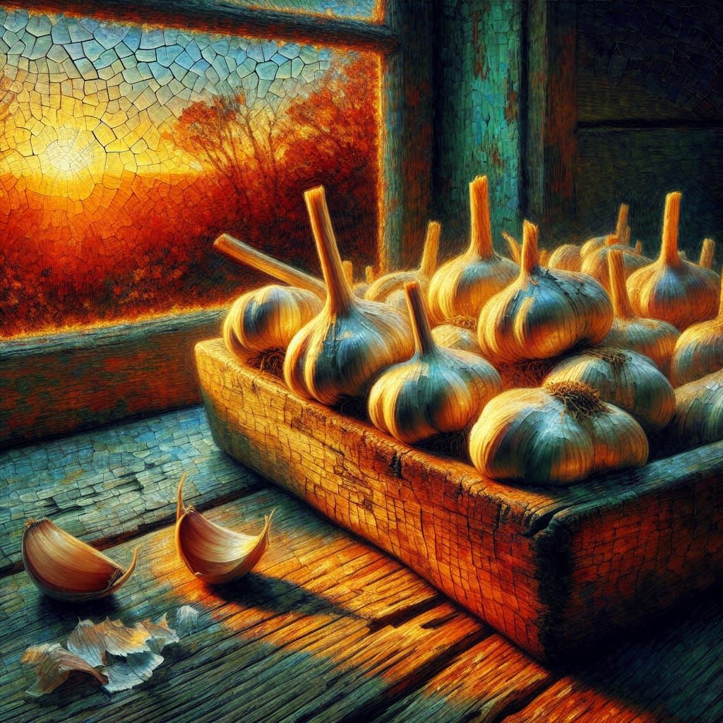 Sprouting Garlic in Post-Impressionist Style