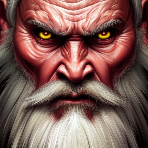 Red savage orc, old and wise, white beard
