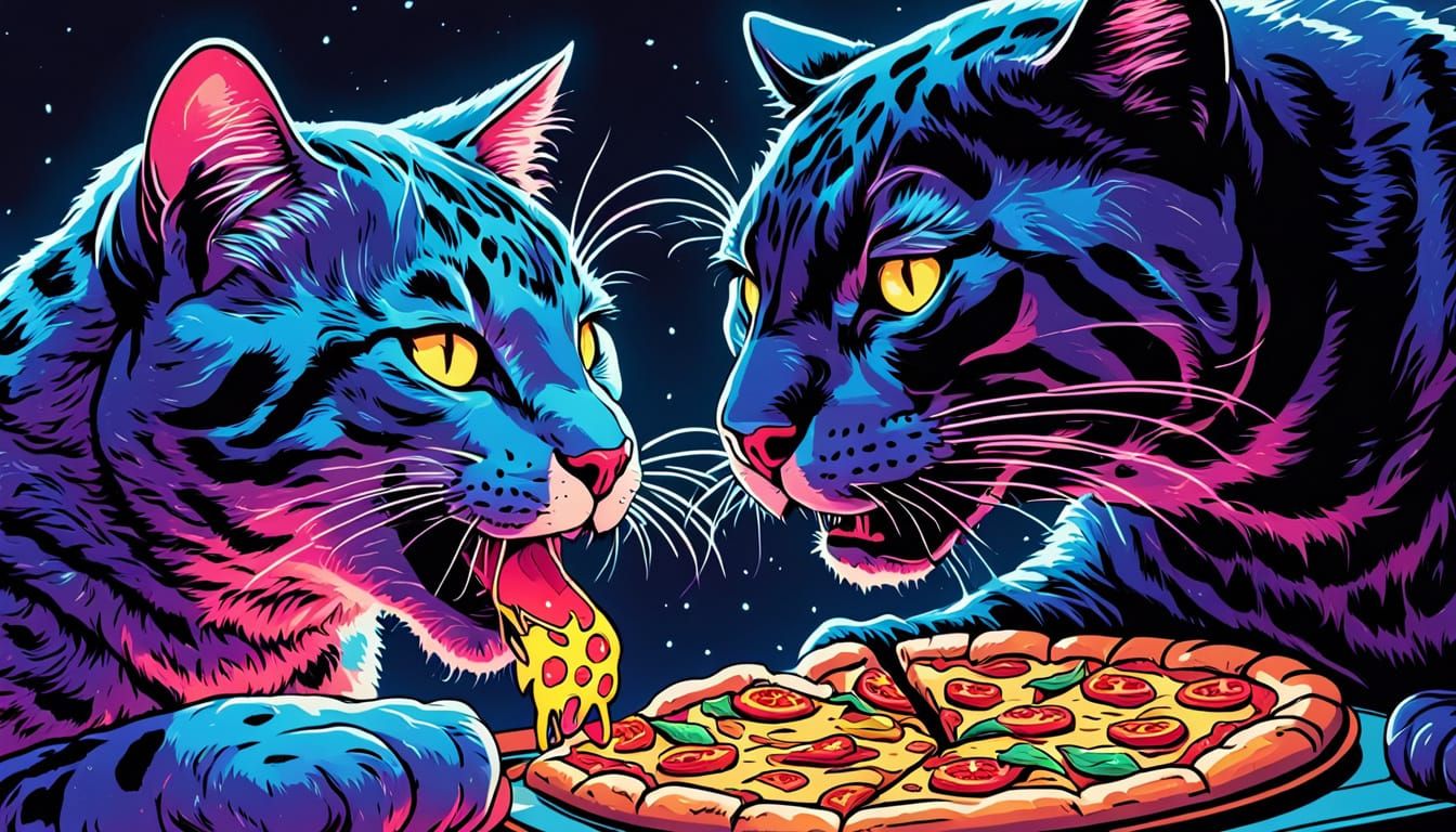 Romantic Pizza Date: Cat and Panther in Comic Style