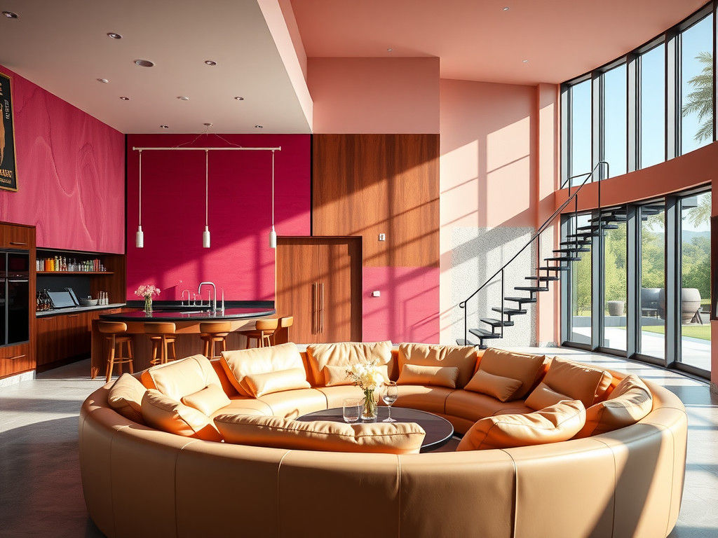 Luxury Kitchen and Bar with Glass Stairway