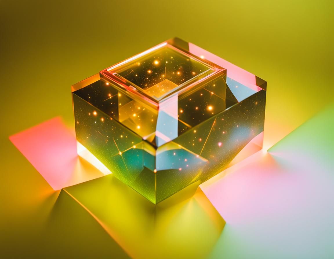 Crystal Box Encapsulating a Galaxy with Neon Glow