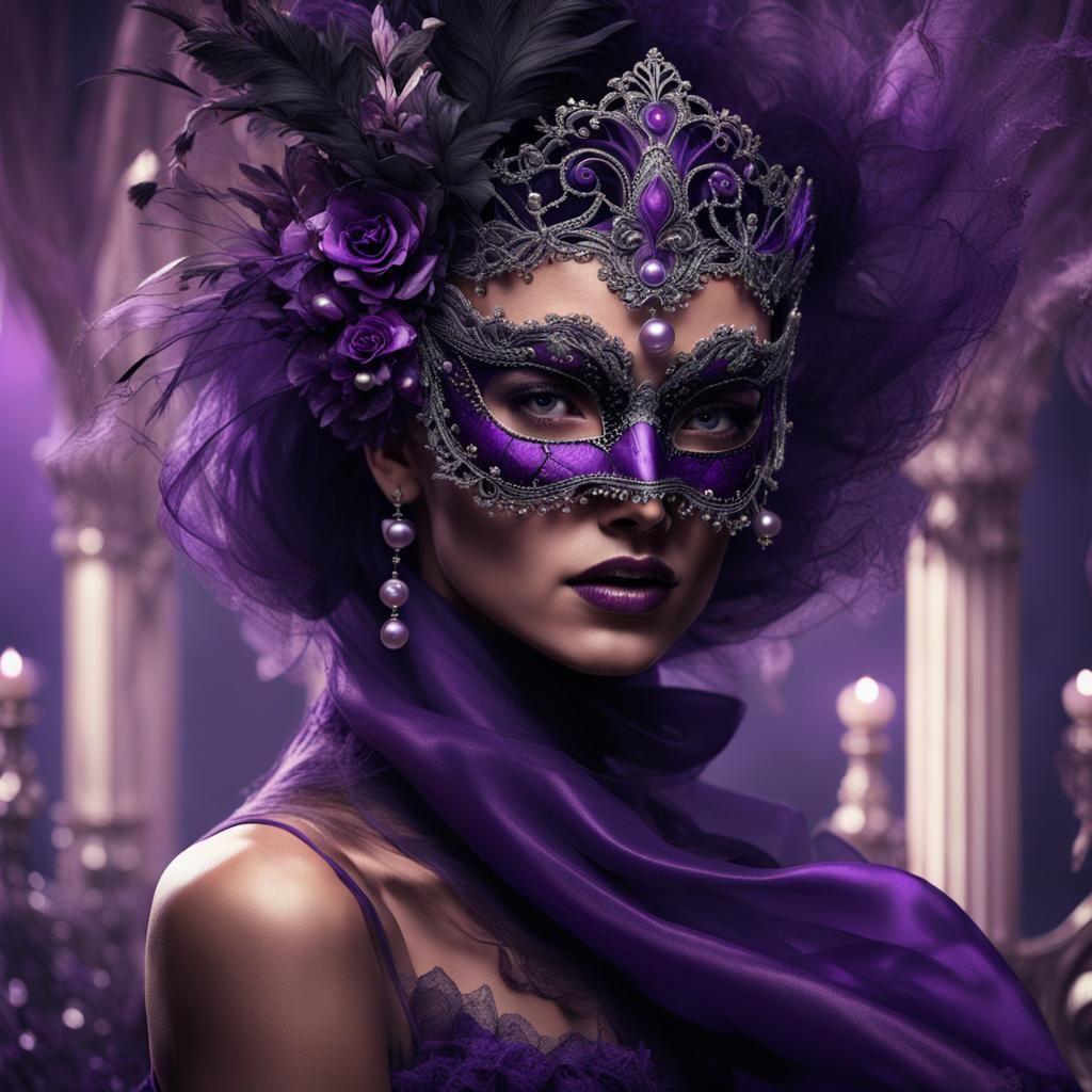 Woman in Purple Gown and Masquerade Mask