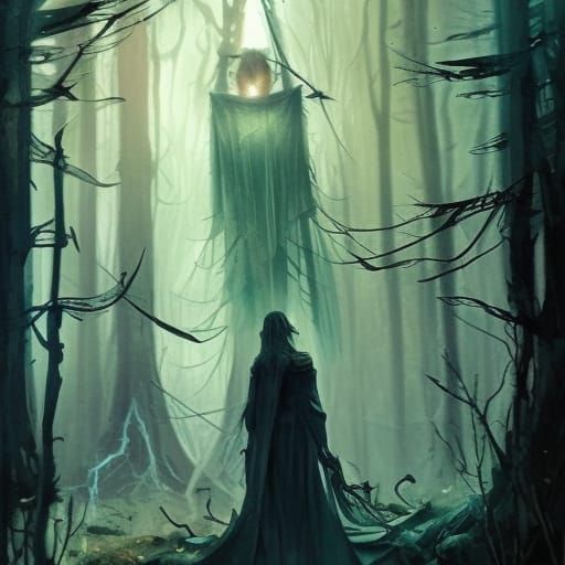 Tarot Reader in Haunted Forest by Rutkowski