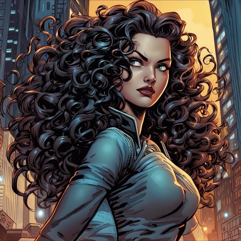 Sci-Fi Comic Art: Evil Woman with Curly Hair