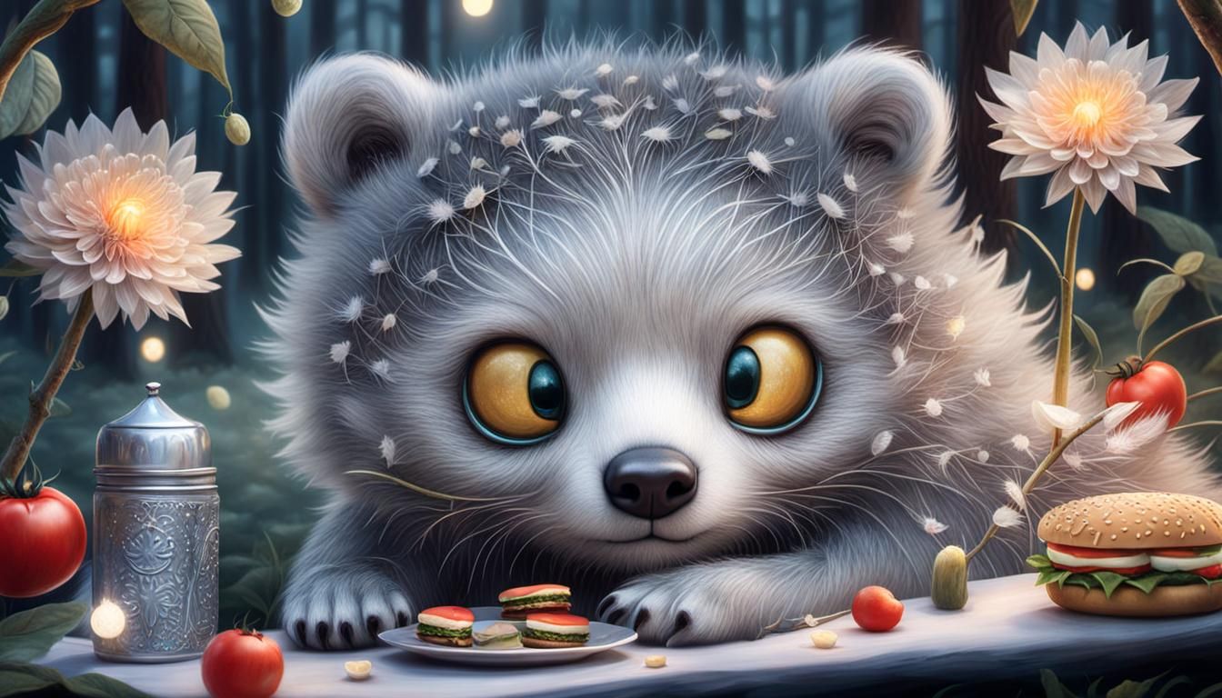 Silver Cub's Forest Picnic: A Whimsical 3D Illustration