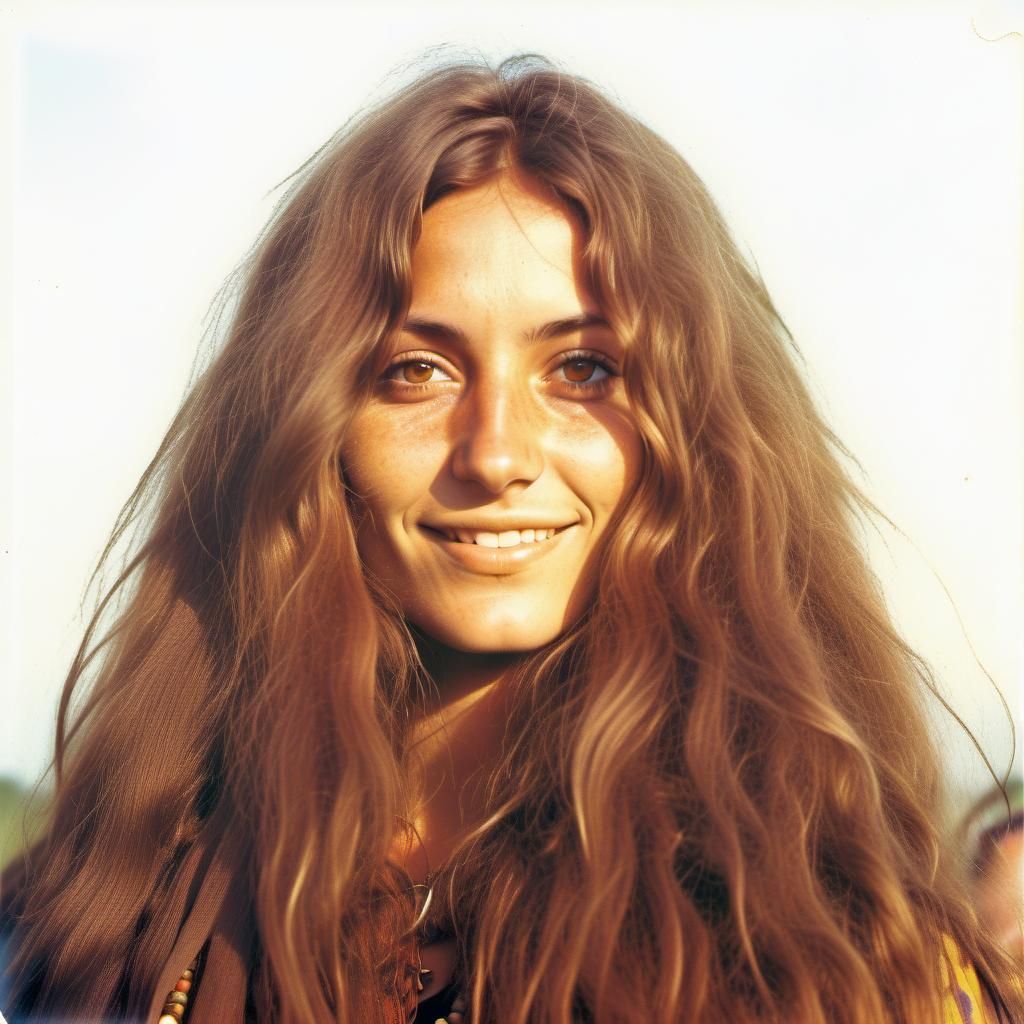 Young Hippy Woman at Woodstock Festival, Vintage Photo
