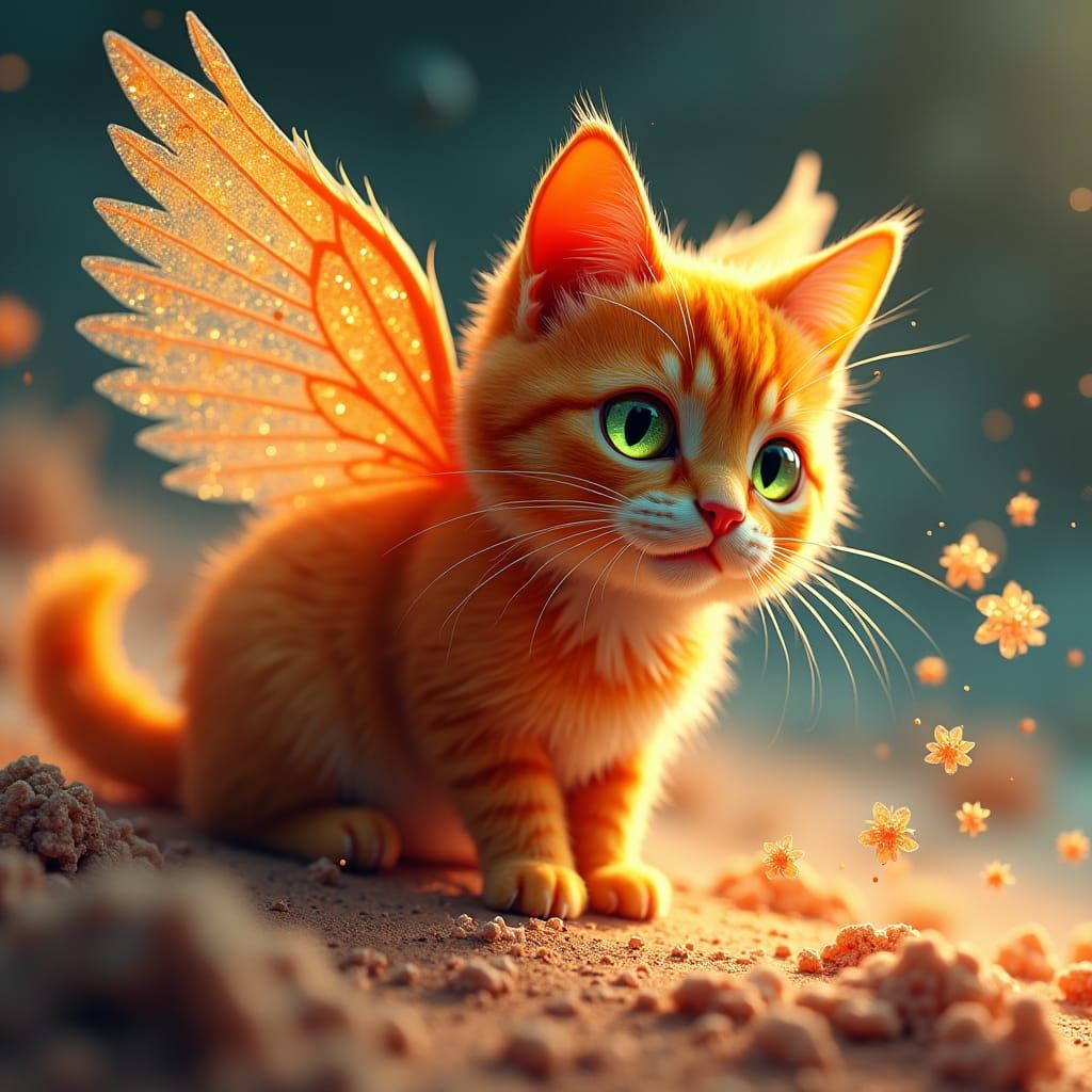 Winged Cat in Exoplanetary Landscape: Fantasy Concept Art