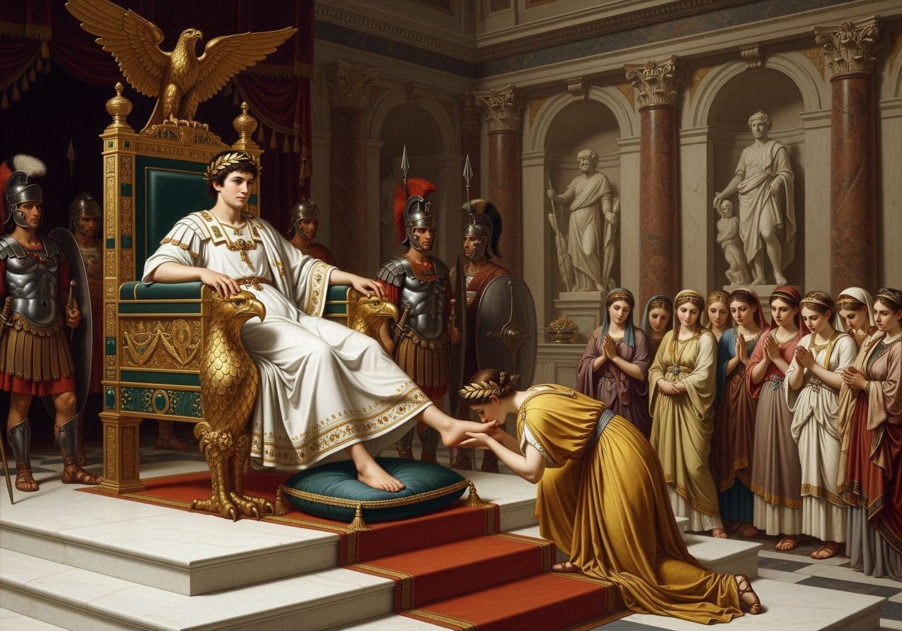 Emperor Nero on Emerald Throne: A Classical Palace Scene