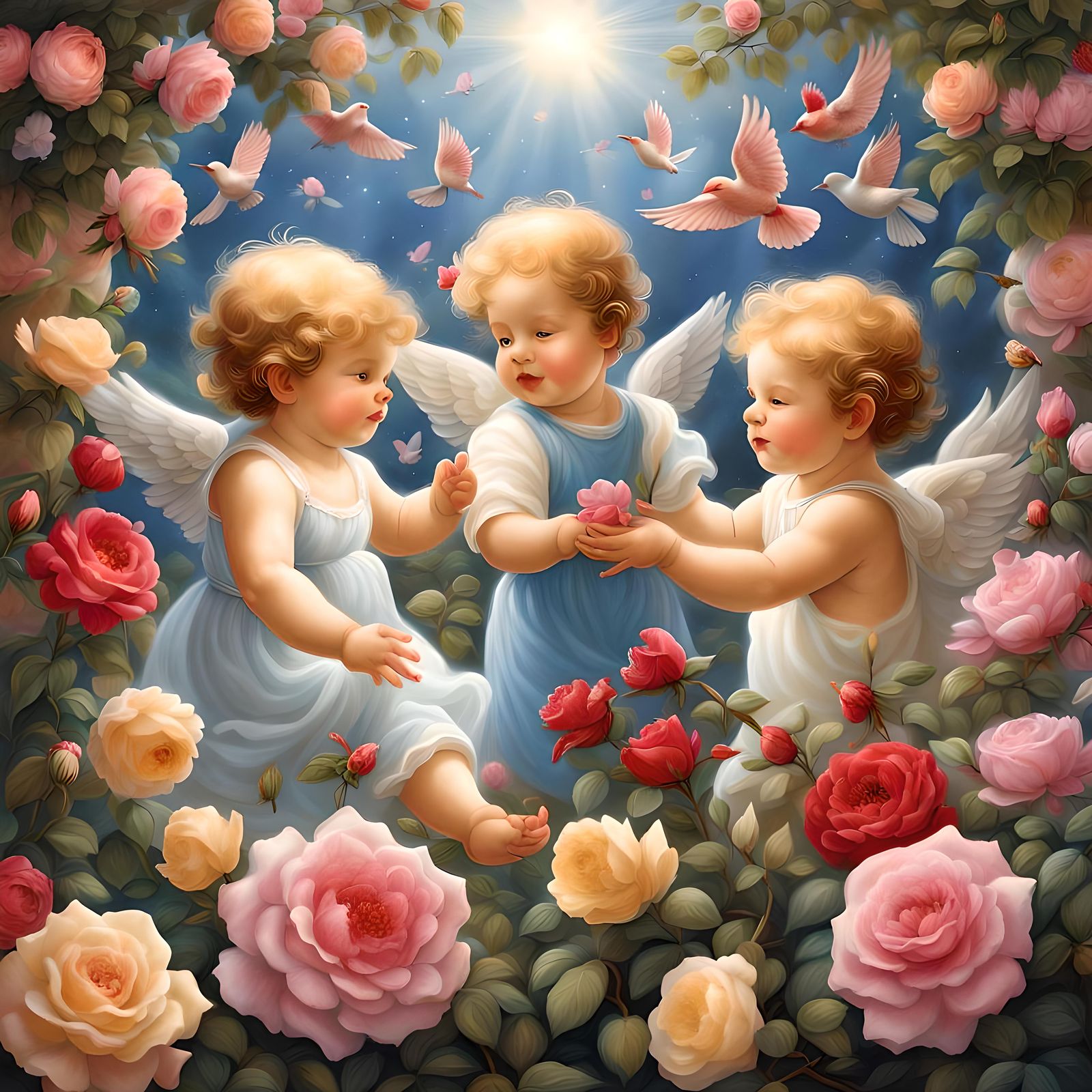 Cherubs Playing in a Celestial Rose Garden