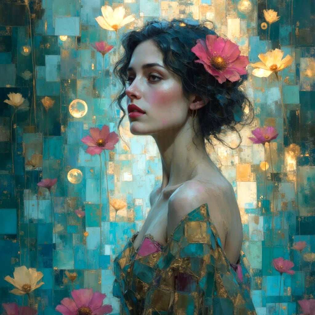 Art Nouveau Lady of the Lake in Bubbles