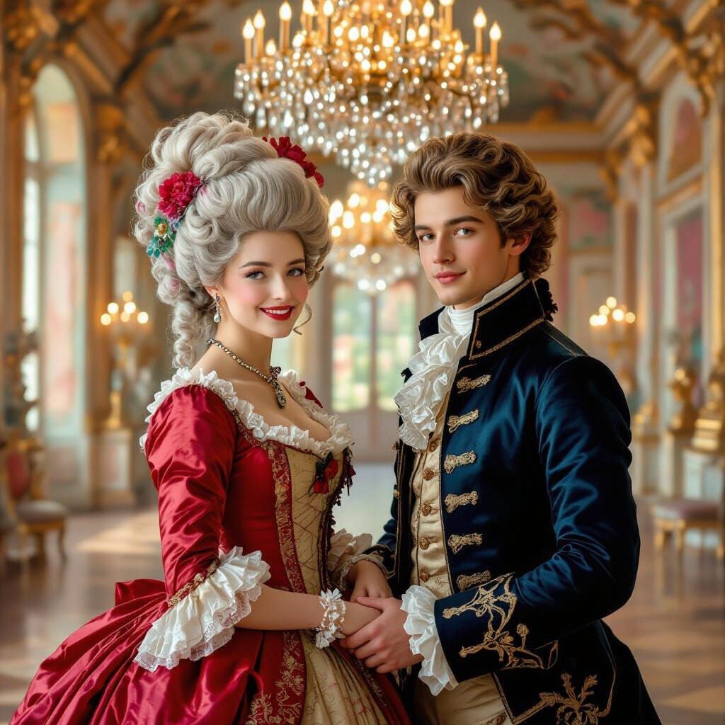 Rococo Ballroom Romance: Lady and Gentleman in Baroque Attir...