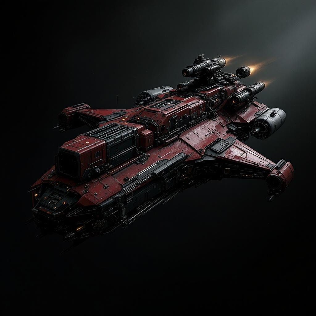 Dark Red and Gray Starship with Industrial Design