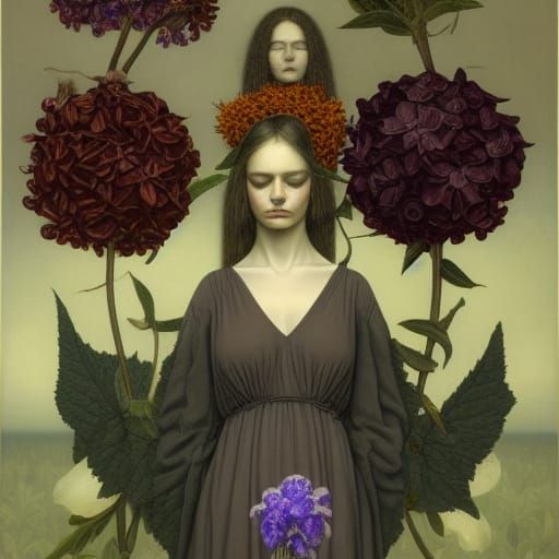 Monochromatic Gothic Cityscape with Botanical Elements