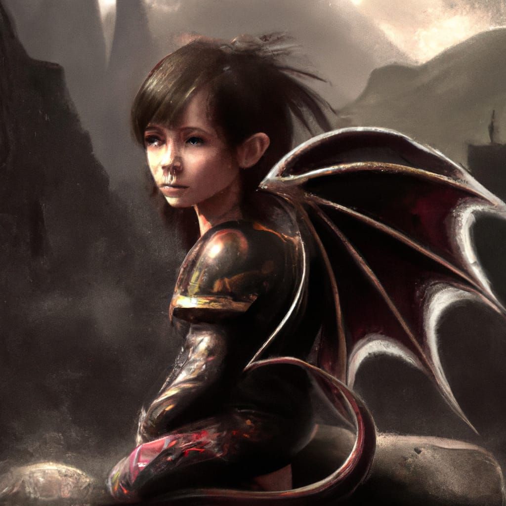 Demon Girl Childhood in Medieval Armor: Photorealistic Paint...