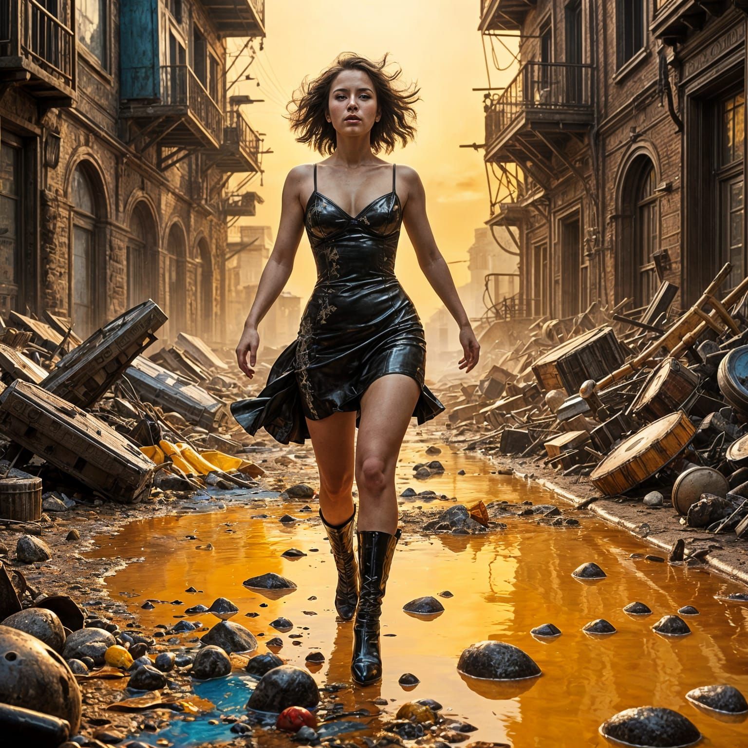 Woman in Stampede: Hyperdetailed 8K Rendering