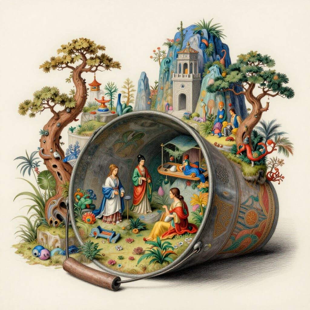 Mystical Asian Landscape Inside Bucket