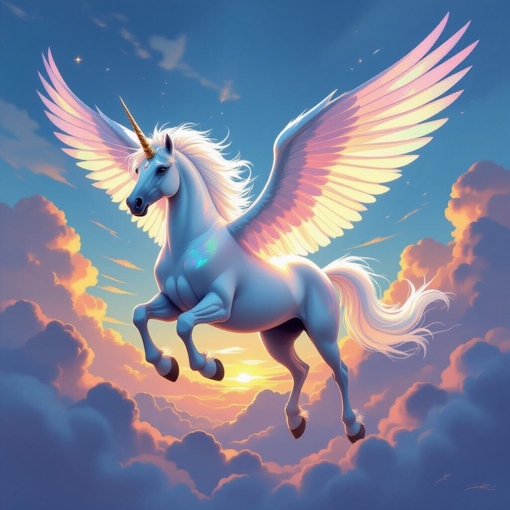 Majestic Giant Pegasus with Iridescent Wings