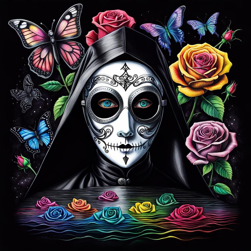 Surreal Crayon Drawing: Goth Plague Doctor