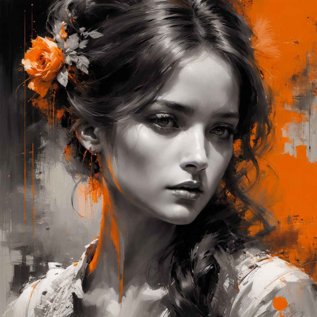 Victorian Woman Portrait in Monotone Orange