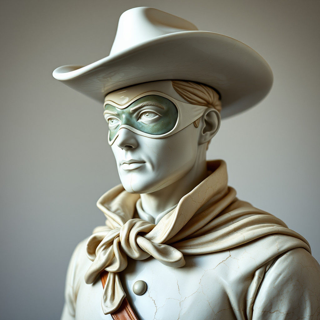 Lone Ranger Porcelain Bust in 19th Century Ceramic Style